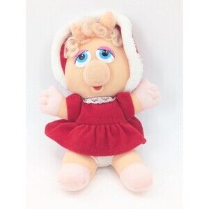 Vintage 90s Jim Henson Baby Miss Piggy Christmas Plush Stuffed Toy 10” 1987